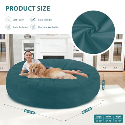7FT Bean Bag Chair, Large Bean Bag Chairs with Memory Foam Filled, Fluffy Beanbag Sofa with Dutch Velvet Cover, Round BeanBag Chairs for Living Room, Playroom - Sea Blue
