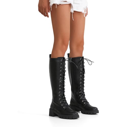Jeossy DJY9603-BLACKPU-08 Women'S 9603 | Knee High Boots | Platform Chunky Heel Boots, Lace Up Fashion Boot thumb #4