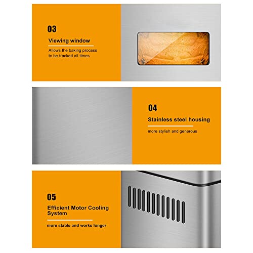 Brotbackautomaten 19 IN 1, Edelstahl Brotbackautomaten mit Digital Touch Panel, 650W Brotbackmaschine mit Automatische Zutatenbox – Bild 5