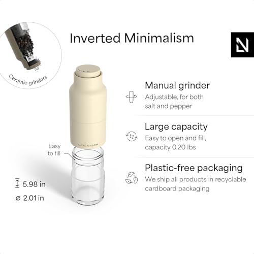 Image of LARS NYSOM Salt and Pepper Grinder Set, Stainless Steel Manual Salt and Pepper Mills, Adjustable Ceramic Grinder, Design Spice Shakers (Brown /Beige)