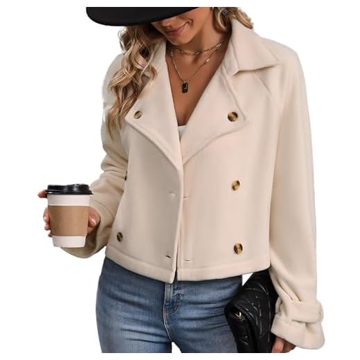 Abrigo Corto Mujer Mezcla Lana Otoño Invierno Chaqueta Cruzada Doble Botonadura Blazer Abierto Elegante