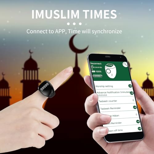 Image of Smart Tasbih Zikr Ring,Adjustable Counter, 3 Sizes (18,20,22mm) Muslim Digital Azan Alarm Clock,APP Support Digital Counter Prayer Reminder Rings, Waterproof 5 Digit Finger Counter zikr Ring