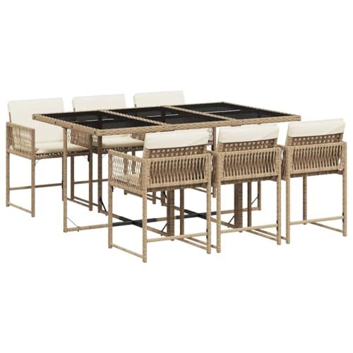 vidaXL Ensemble à Manger de Jardin avec Coussins 5 pcs, Table et Chaises à Dossier Rabattable, Meubles d'Extérieur Patio Terrasse, Moderne, Beige Résine...