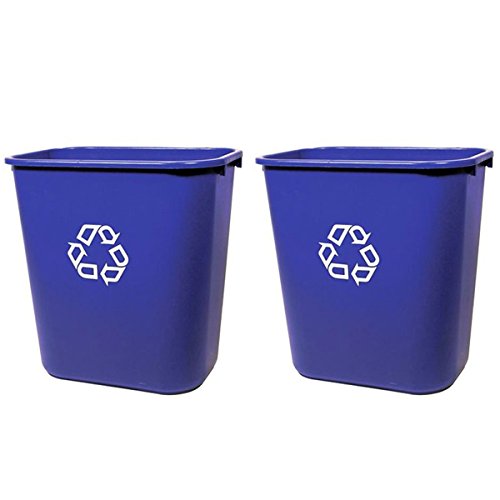 Rubbermaid FG295673 Blue Medium Deskside Recycling Container with Universal Recycle Symbol, 28-1/8 qt Capacity, 14.4" Length x 10.25" Width x 15" Height, 2 Pack