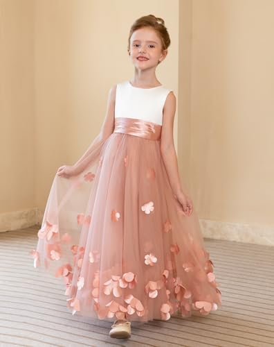 JISISANG 3D Floral Flower Girls Satin Tulle Princess Pageant Dresses for Wedding Formal Holiday Photo Shoot4