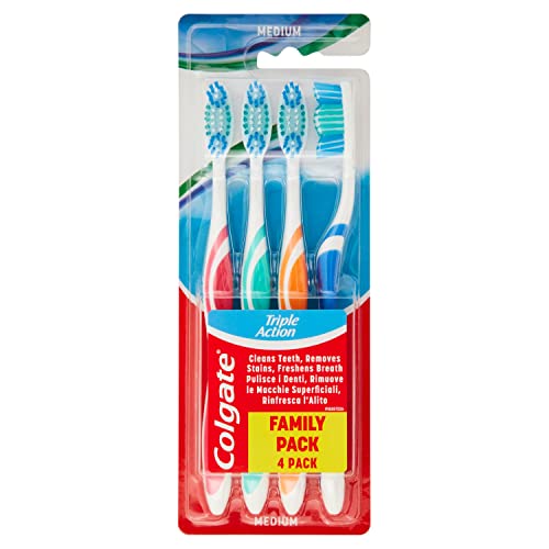 Colgate Triple Acción , Cepillo de Dientes Medio - Pack 4 ud