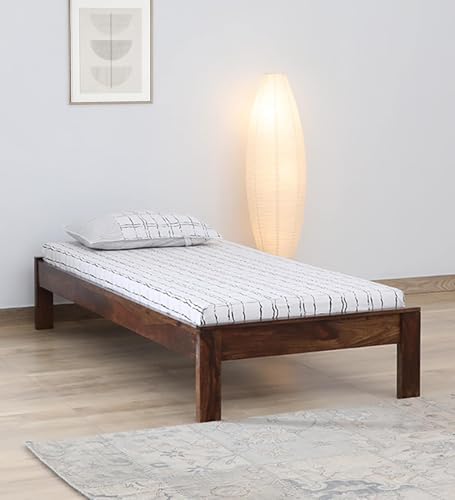 Image of Wood Single Bed Without Storage for Bedroom Home Solid Wood Without Storage Single Palang Cot for Hotels (Single Size, Walnut Finish, 1 Piece)