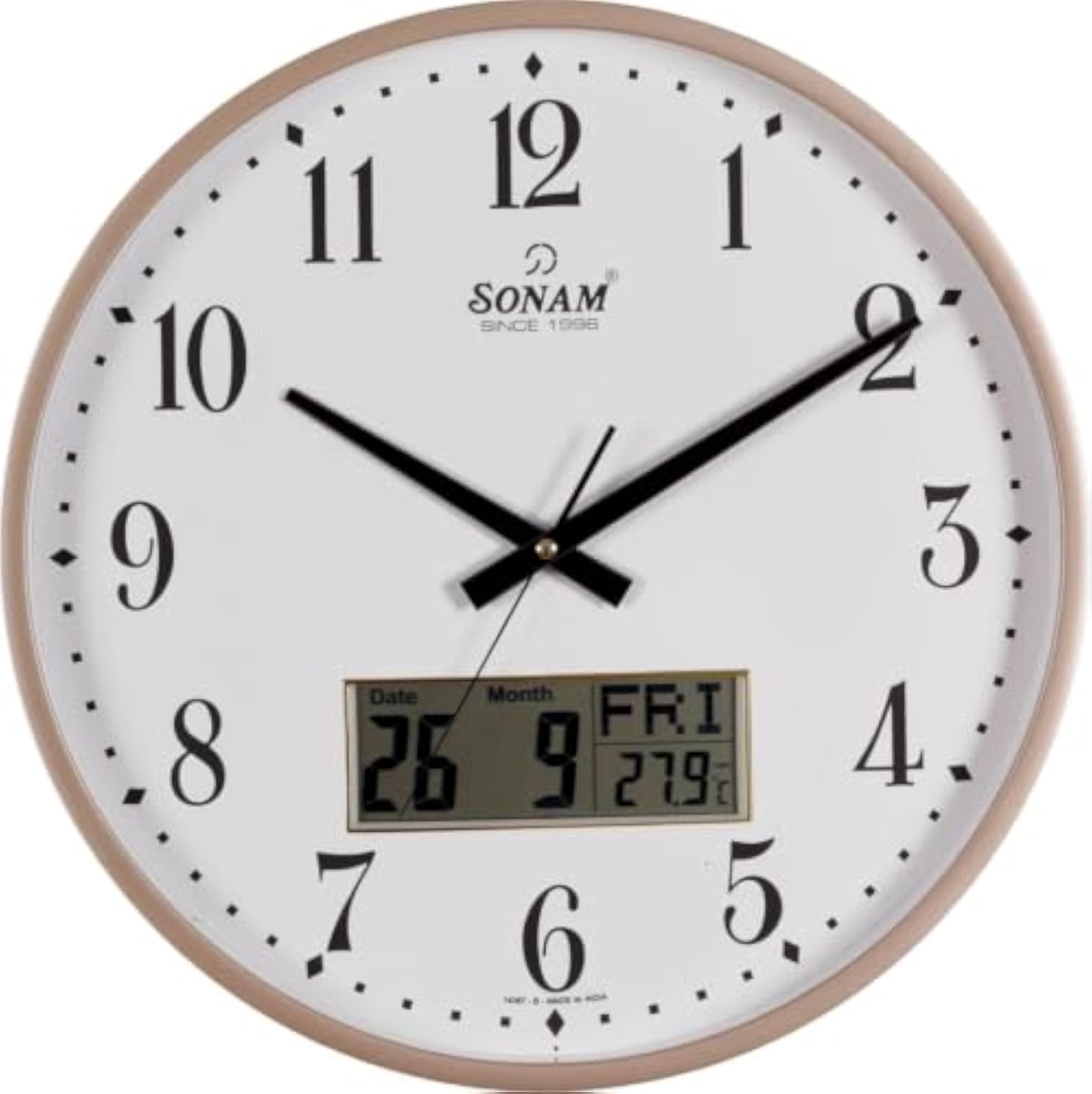Sonam Quartz Round Analog & Digital Wall Clock