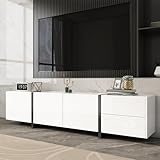 Photo Gallery novafurnish supporto per tv con armadio basso, mobile nero lucido con gambe bianche a contrasto e porte e cassetti eleganti. con striscia luminosa a led. (bianco) Photo Gallery novafurnish supporto per tv con armadio basso, mobile nero lucido con gambe bianche a contrasto e porte e cassetti eleganti. con striscia luminosa a led. (bianco)