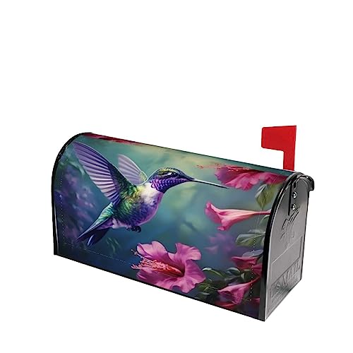 Image of Dujiea Hummingbirds Fuchsia Flowers Mailbox Wrap, Waterproof Magnetic Post Box Cover - Standard Size 21 inch L x 18 inch W - Garden Yard Outside Farmhouse Home Decor