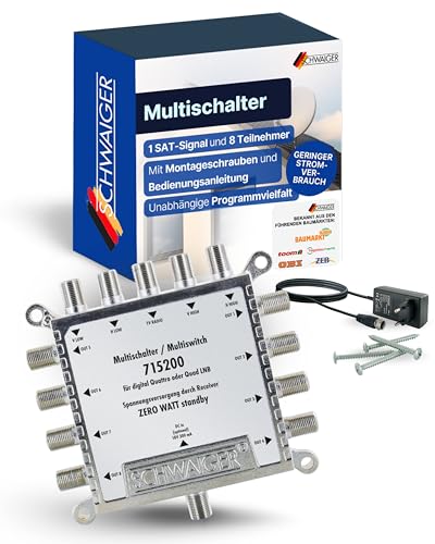SCHWAIGER 5200 SAT Multischalter 1 auf 8 I SAT-Verteiler für 8 Teilnehmer I Satelliten-Multiswitch aus Aluminium I energieeffizient & zuverlässig I 8-Fach Verteiler für Satellitensignale