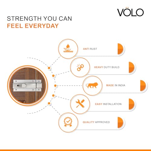 Image of VOLO Heavy Duty Door Lock Baby Latch for Home & Office Doors | Door Latch /Chitkani | Aluminum Ingot Build | Waterproof & Rust Resistant | 1 Year Warranty |1 Piece with Screws (Silver, 5 Inch)