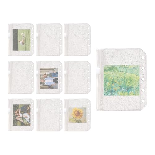 beolzye 透明バインダーシートプロテクター,10枚 5リング M5 ジッパー レシート スリーブ,バインダードキュメントスリーブ - プロフェッショナル 旅行者 アーティスト 教師 プロジェクトマネージャー 文房具愛好家 ステッカー 写真 カード用