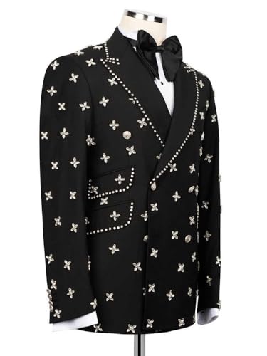 Men Suits Rhinestone Beaded Stones Prom Blazers Double Breasted Formal Dresses Wedding Groom Tuxedos Dinner Party3