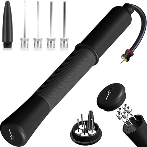 Bomba de Balón con Almacenamiento de Agujas, Bomba de Fútbol con 5 Agujas y Cable Extensible, Bomba de Aire Manual para Balones Deportivos, Baloncesto, Fútbol, Voleibol, Negro