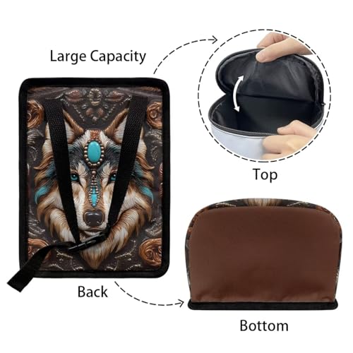 Image of Talayituse Vintage Brown Wolf Print Car Trash Bin, Large Size Auto Trash Can Adjustable Portable Garbage Can with Lid, Vehicle Hanging Bag for Headrest Front Back Seat