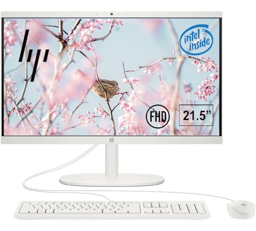 Image of HP 22 inch FHD All-in-One Desktop Computer | 32GB DDR5 RAM, 128GB UFS Storage | Intel 4-Core CPU | WiFi 6, Bluetooth 5.3, RJ45, USB-C (10Gbps) | UHD Graphics | 720p Cam | AI Noise Removal | KB & Mouse