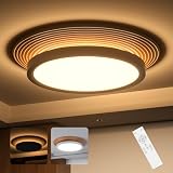 [禄越] シーリングライト LED 6畳 8畳 30W 隠しベース設計 間接照明 調光調色12段階 リモコン付 タイマー 常夜灯 薄型 簡単取付 省エネ 和室 洋室 天井照明 (Φ30xH5.9cm, 木目調)