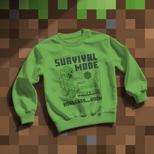 Image of Minecraft Creeper Boy's 2-Piece Fleece Long-Sleeved Shirt and Pants Set - Crewneck Sweatshirt and Joggers Bundle for Kids