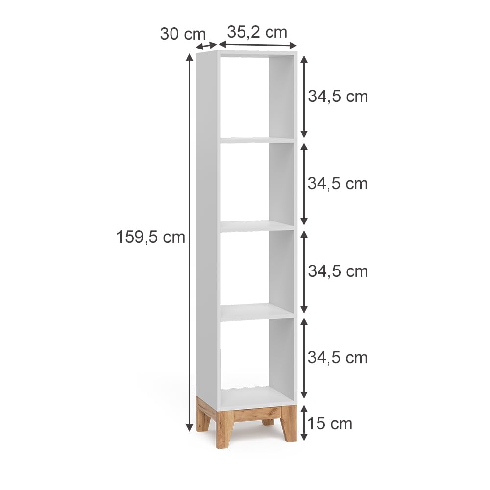 VitaliSpa Scaffale per bambini Malia, Bianco/Artisan, 35.2 x 159.5 cm, adatto per la conservazione di libri e giocattoli