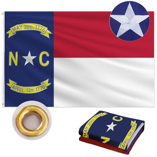 North Carolina Flag 3x5 FT Outdoor Double Sided Heavy Duty 210D Oxford Fabric Embroidered Star & Dates and 4 Rows Stitching Fly Ends with 2 Brass Grommets | State of North Carolina NC Flag Home Wall