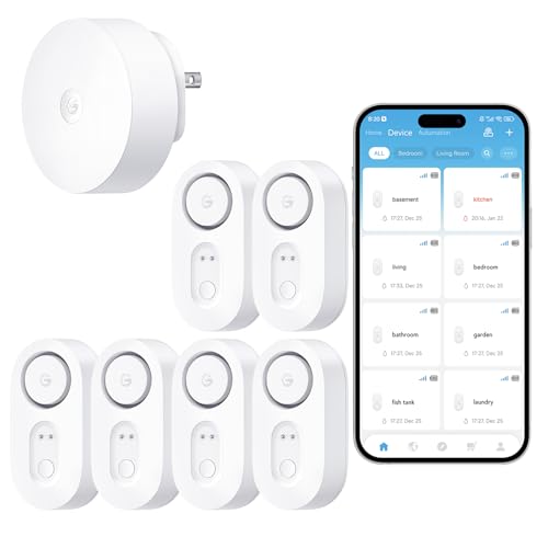 GoveeLife Upgraded Smart Water Leak Detector 1s with 1804 ft Ultra-Long Range, WiFi Water Sensor with SMS/Email/APP Push and Sound Alarm, 5-Year Battery Life, Suit for Home, Basement, Kitchen, 6 Pack