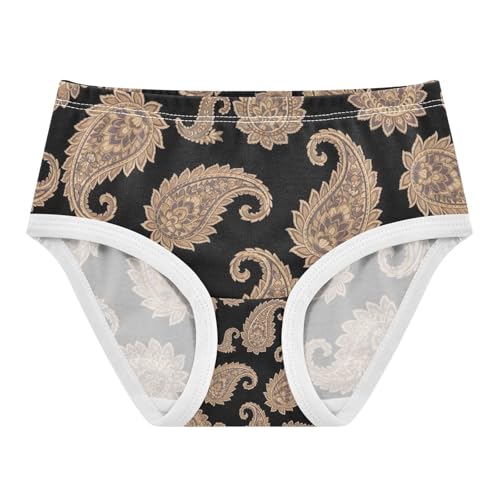 Toddler Panties, Brown Paisley Floral Girls Cotton Underwear, 2T–8 Years