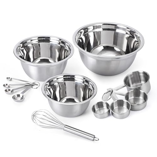 COOK WITH COLOR Stainless Steel Mixing Bowls Set - Nesting Bowls with Non-Slip Bottom and Easy-Grip...
