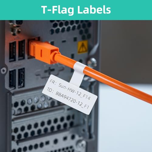 MakeID T-Flag/P-Flag PET-Etikettenpatrone für Innen- und Außenbereich, Draht- und Kabelbeschriftung, Schwarz auf Weiß, für D50-Etikettendrucker
