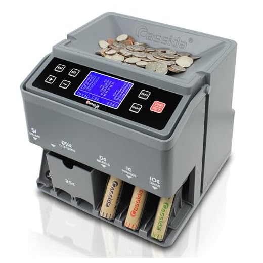 Cassida C300 Professional USD Coin Counter, Sorter and Wrapper/Roller | 35% Faster Wrapping Coins with Quickload Technology | 300 Coins/Minute | Printing-Compatible | Includes 5 Wrapper Sets