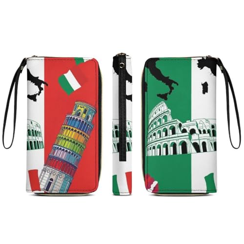 Women's Wallet Blocking Leather Zip Large Capacity Card Holder Purse Pisa Tower Italian Flag Clutch Wristlet Travel Long Purse3
