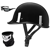 Motorcycle Half Helmet,DOT Approved Vintage Shell Open Face Unisex-Adult Helmet for...
