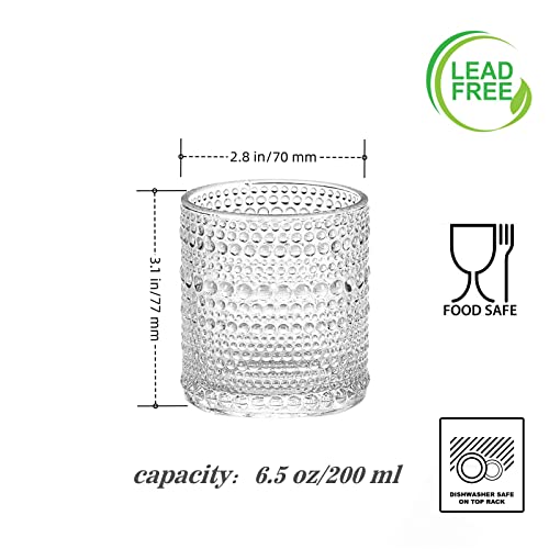 Cosnou Mini Rock Glasses, 6.5 Oz（200Ml） Hobnail Drinking Glasses Set 6, Embossed Vintage Glassware Set For Beer, Cocktail, Soda, Beverage Clear #TOP2