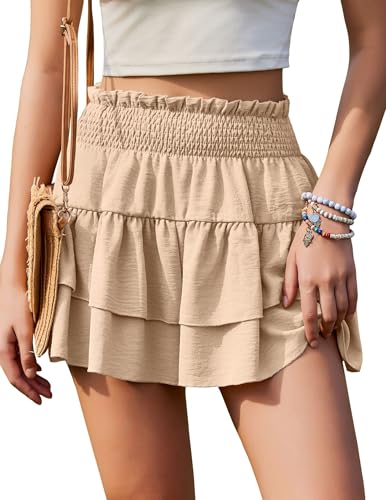 Zeagoo Damen Sommershorts Leicht Musselin Ruffle Strandshorts Lässige Hohe Taille Stretch Freizeitshort Strandshorts