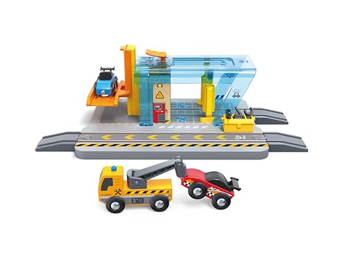 Station de Lavage et d'atelier Hape | Laver et réparer Les Voitures | Jouet interactif pour Enfants