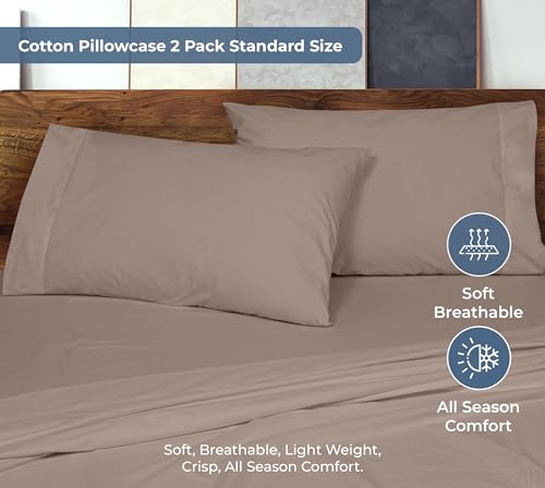 Image of ROYALE LINENS 100% Organic Cotton Percale Pillowcases Set of 2 - Queen Size Percale Pillowcase - Queen Set of 2 Pillow Cover - Breathable, Cool & Crisp Mocha Pillow Cases (20 inchx30 inch, Mocha)