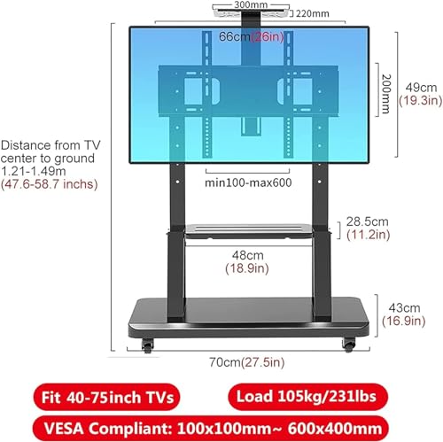 Soporte móvil para TV con ruedas y almacenamiento ajustable miniatura 2