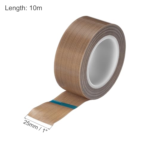 Image of MECCANIXITY 10m /33 Feet,25mm /1 Inch PTFE Tape,PTFE Fabric Tape,Adhesive PTFE Film Tape for Vacuum Sealer Machine,Hand Sealers High Temperature,Brown,Pack of 2