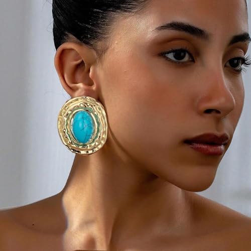 Turquoise Earrings Statement Vintage Oversized Statement Earrings Vintage Sculptural Drop Bold Fashion Accessory2