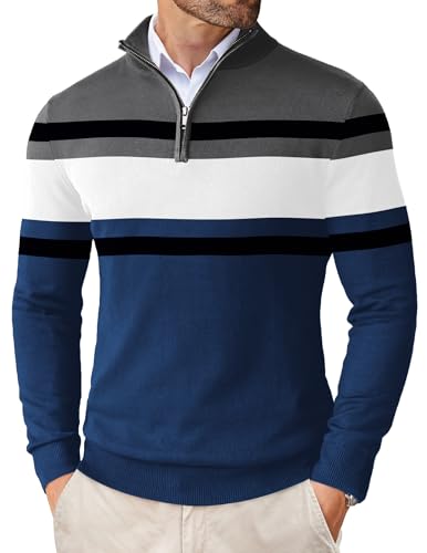 Image of COOFANDY Men's Quarter Zip Up Sweaters Slim Fit Lightweight Mock Pullover