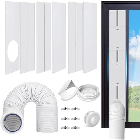 Complete 6-Piece Window Seal Kit for Portable Air Conditioner - Fits Sliding Windows and Doors - Extends up to 87in - Includes 5.9in Exhaust Hose and Rain Cover Cover