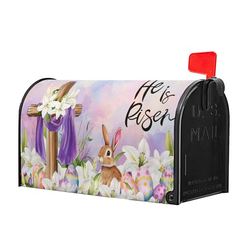 Image of Easter He is Risen Cross Mailbox Covers Magnetic Standard Size 18x21in Happy Easter Bunny Mailbox Cover Spring Lily Flowers Mailbox Wrap Post Letter Box Cover Decorative for Home Outdoor Yard Garden