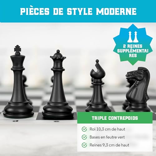 Pièces Staunton modernes à poids triple Best Chess Set Ever avec grand échiquier 50 cm - 6