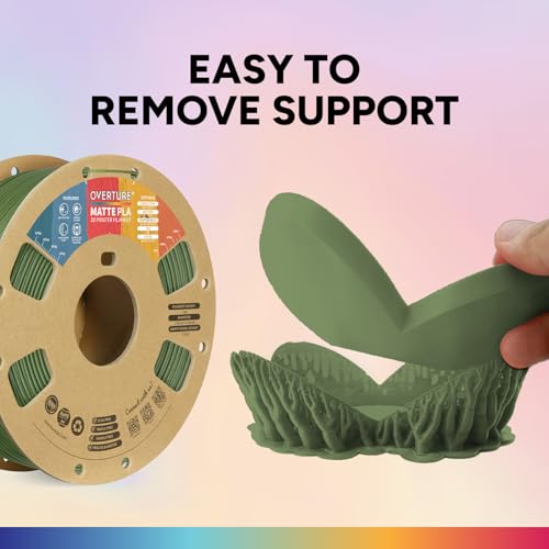 Image of OVERTURE Matte PLA 3D Printer Filament 1.75mm, Matt Surface & Low Warping Filament 1kg Spool (2.2 lbs), Accuracy + /- 0.02 mm, Fit Most FDM Printers (Matte Army Green)