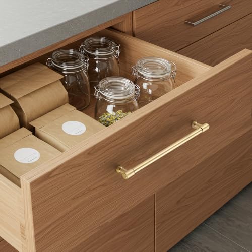 Image of Ravinte 20 Pack 7-1 /2 Inch Hole Center Solid Kitchen Cabinet Handles Brushed Gold Dresser Pulls Cabinet Drawer Pulls for Kitchen Cupboard Hardware