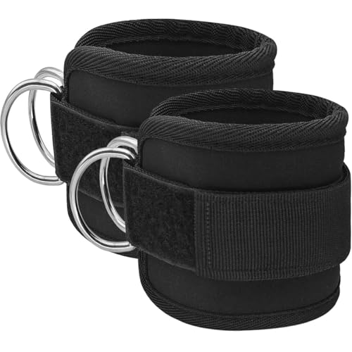 Ankle Strap for Cable Machines 1 Pair Fitness Ankle Strap D-Ring Neoprene Padded Legs Cuffs Work Out Cuff Attachment Wrist Brace Support for Home Gym Strength Training Abs Glute Leg Extension Exercise