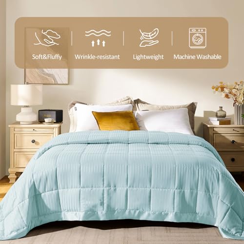 downluxe King Size Blanket with Satin Trim, Lightweight Down Alternative King Blanket for All Season, Machine Washable (Cool Blue, 108 x 90 Inch) - Thumbnail 2