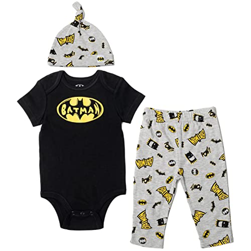 Image of DC Comics Batman Baby 3 Piece Outfit Set: Cuddly Bodysuit Pants Hat