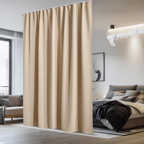 NICETOWN Sliding Door Curtain & Adjustable Ceiling Track Set, W100 xL96 Room Divider Curtain for Office/Hospital Privacy Protection, Thermal Insulated Room Darkning Drape, 1 Panel, Biscuit