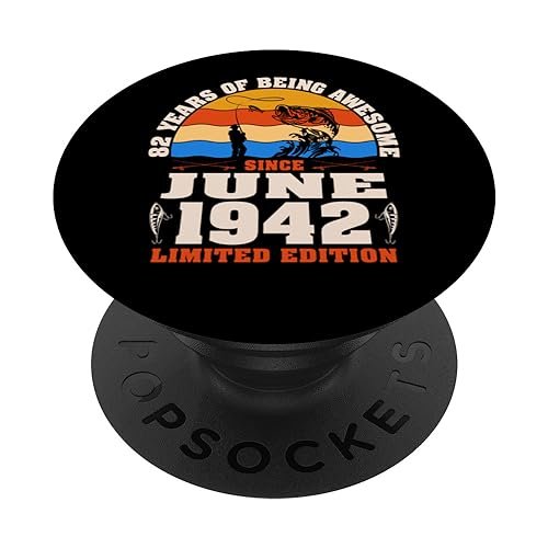 Vintage junio 1942 - 82 años amante de la pesca 82 cumpleaños PopSockets PopGrip Intercambiable